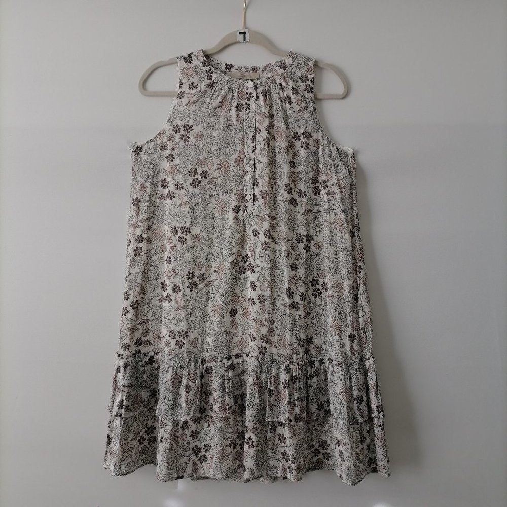 Loft Womens Multicolor Sleeveless Round Neck Floral Ruffle Shift Dress Size S